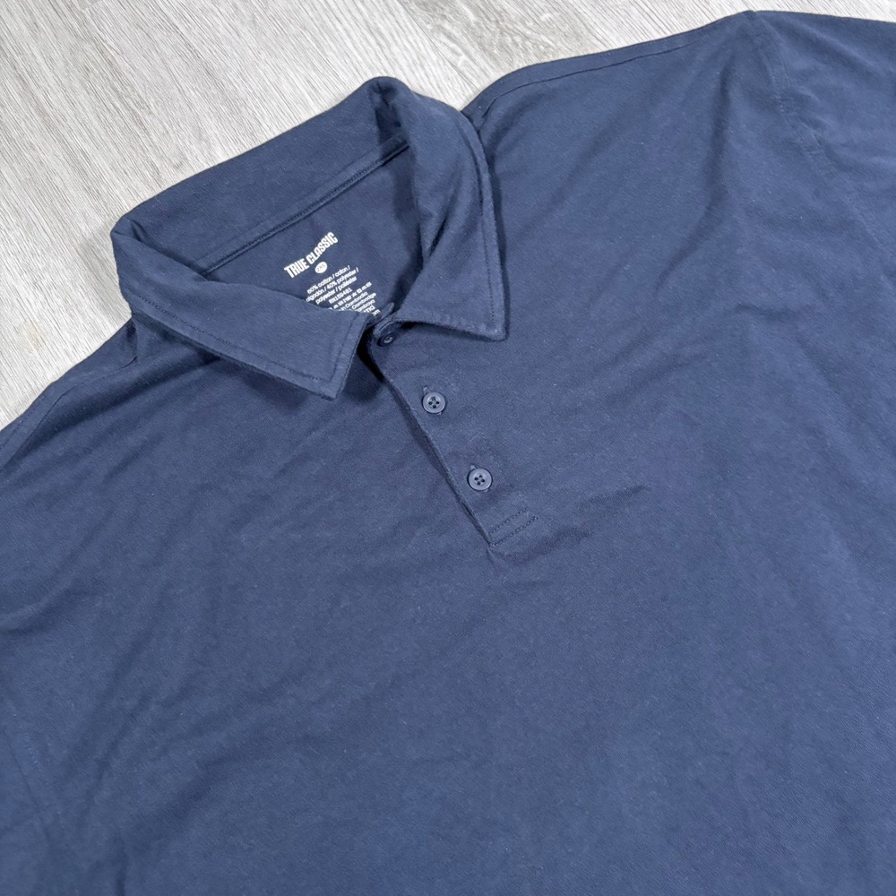 True Classic Mens Polo Shirt 2XL Navy Blue Short Sleeve Cotton Blend Casual
